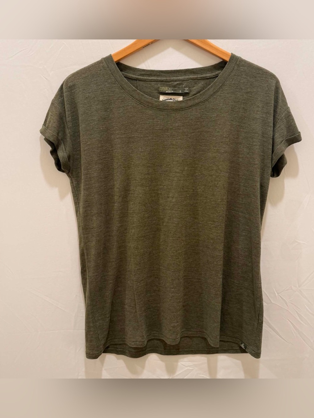 Prana Heathered Olive Short Sleeve Crew Tee Women hemp blend S